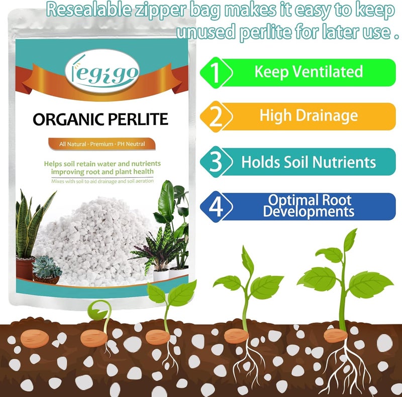 Legigo 2 Quarts Organic Horticultural Perlite for Plants Indoor- Natural Horticultural Soil Additive Conditioner Mix for Improves Drainage, Ventilation and Root Growth - Image 2